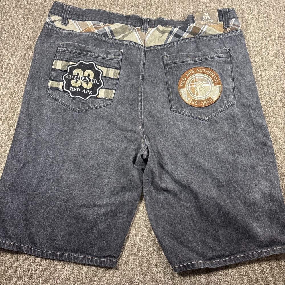 Y2K Men’s Red Ape Shorts Jorts Black Big & Tall Size 52 Denim Skate Baggy